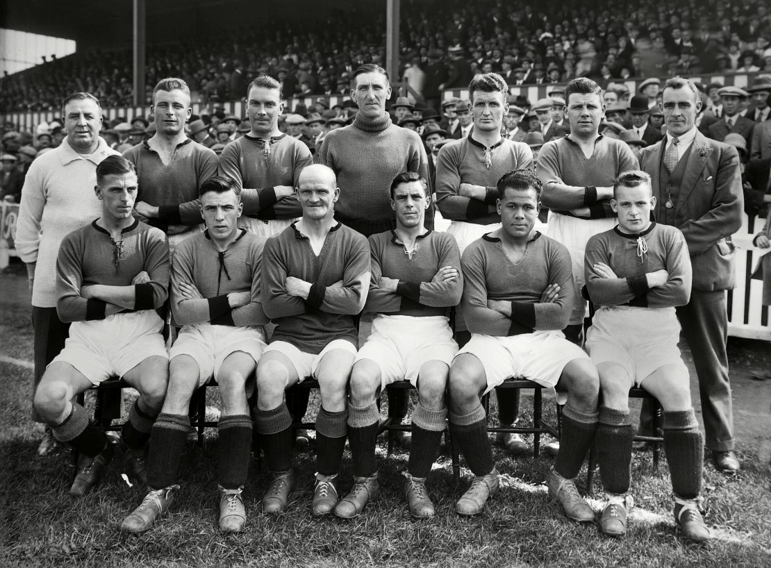 The Plymouth Argyle squad pose for a photo during the 1927-8 season. Leslie is second from the right on the front row.