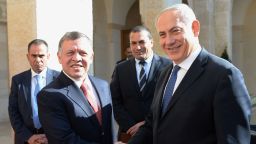 In this handout image supplied by the Israeli Government Press Office (GPO), Prime Minister Benjamin Netanyahu meets Jordan's King Abdullah II , during a visit to Amman on Jan 16, 2014 in Amman, Jordan. 