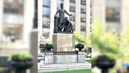 A picture of the Emancipation Group statue in Boston, which was voted by the Arts Commission to be removed.
