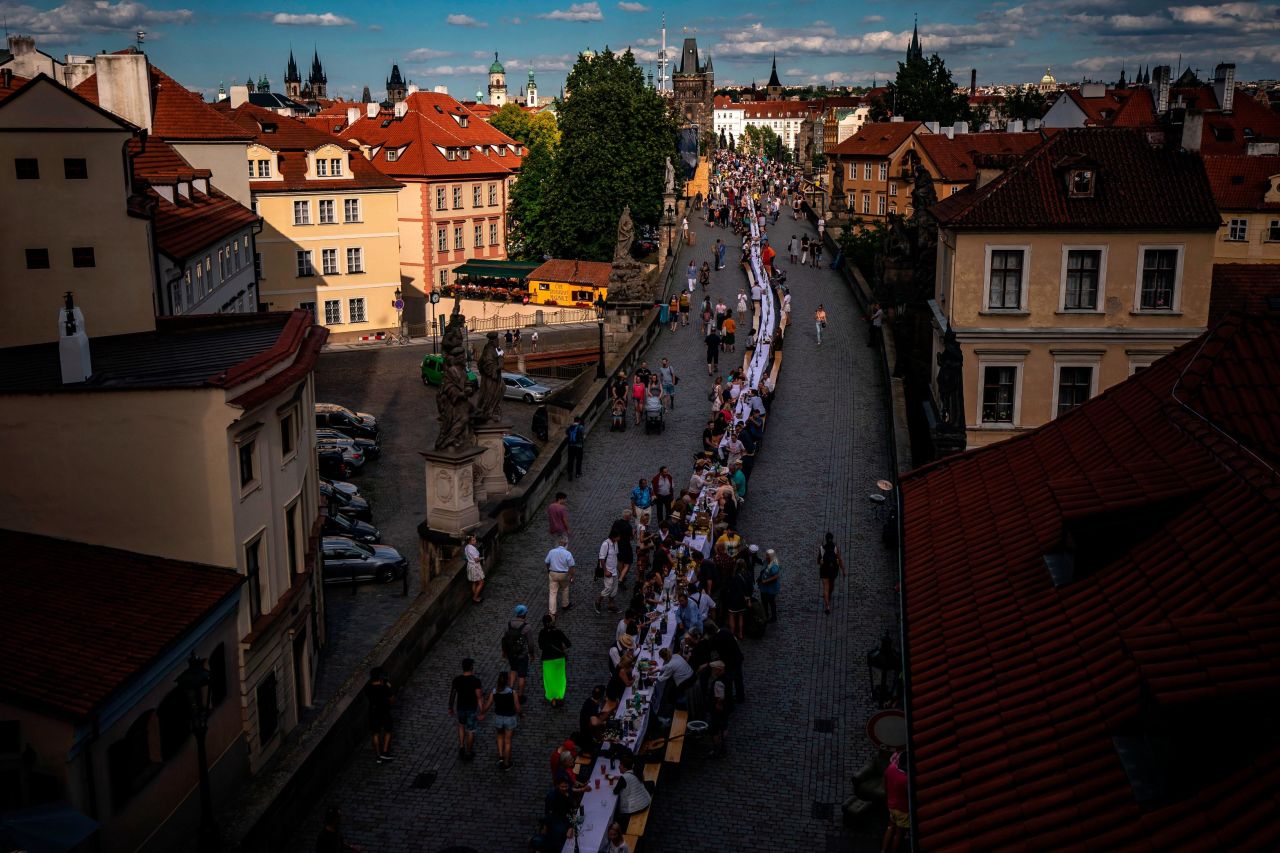 The dinner table wove through Prague's streets and across Charles Bridge.