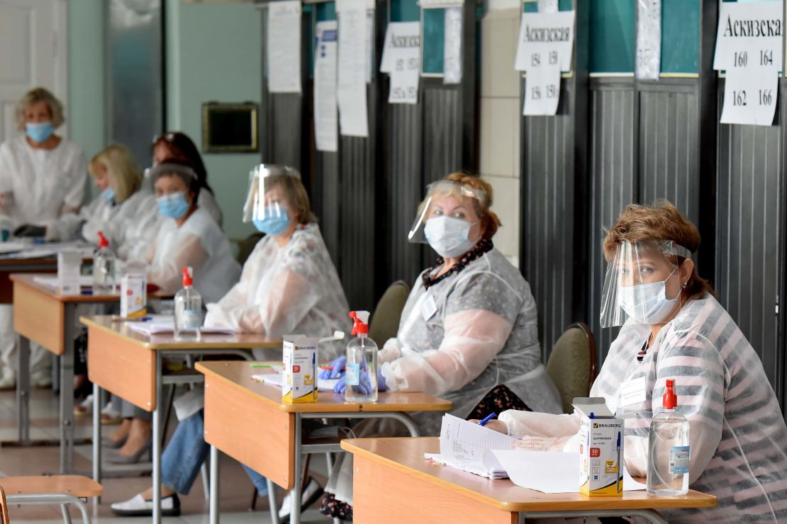 Election commission members at a polling station in Abakan, the capital of the Khakassia region.