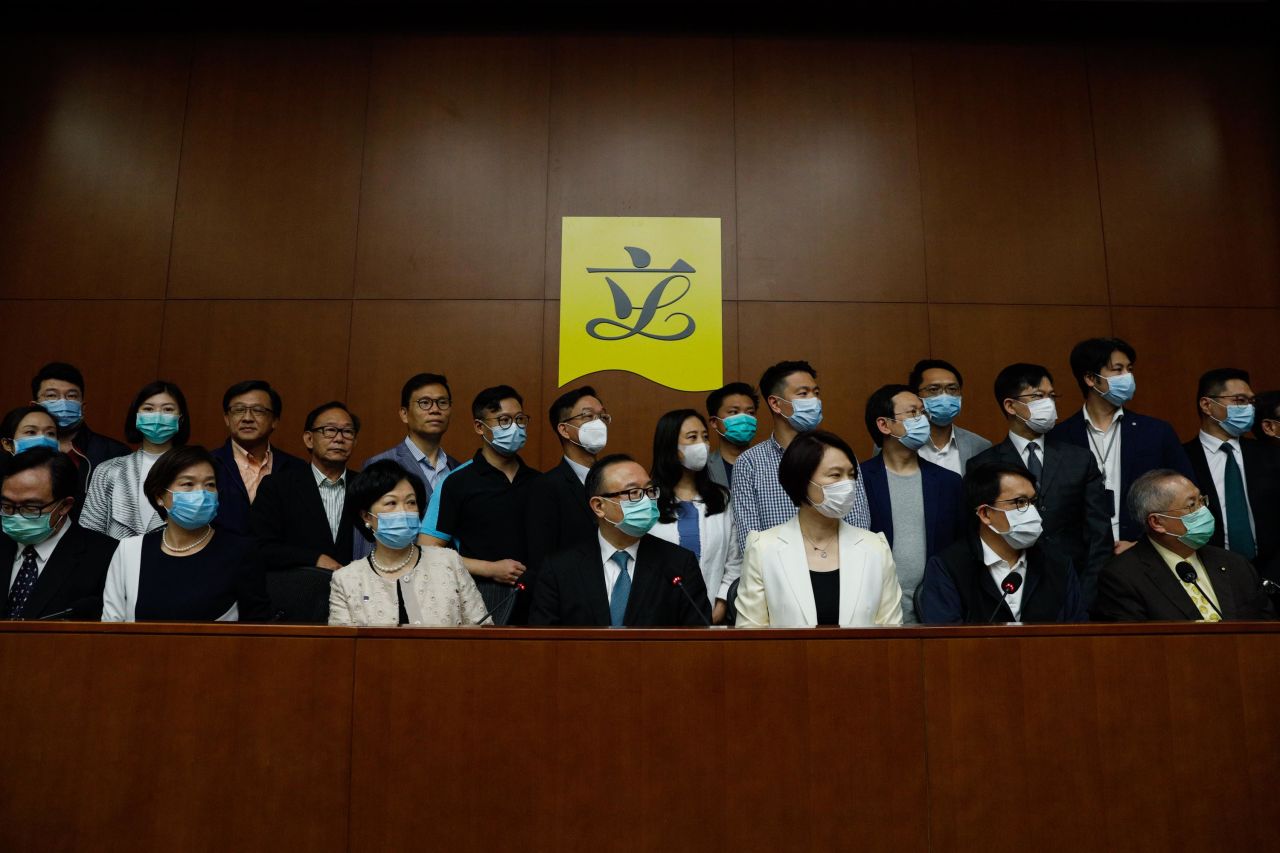 Pro-China lawmakers attend a news conference in Hong Kong on May 22.