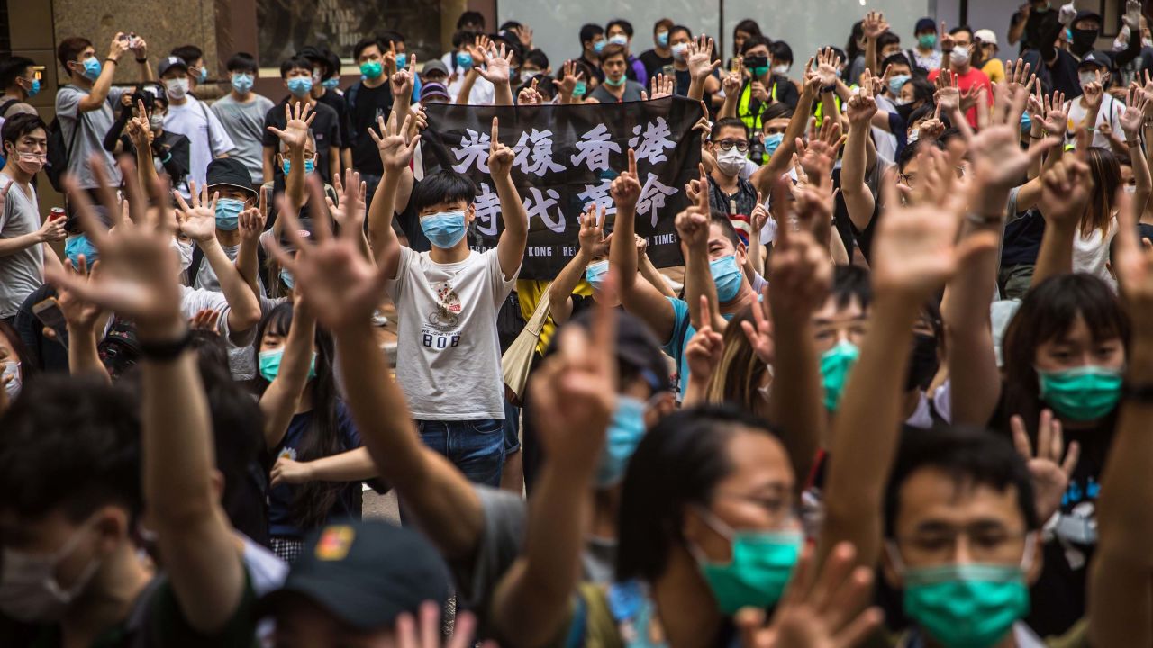 Crowds protest against the national security law in Hong Kong on July 1, 2020.
