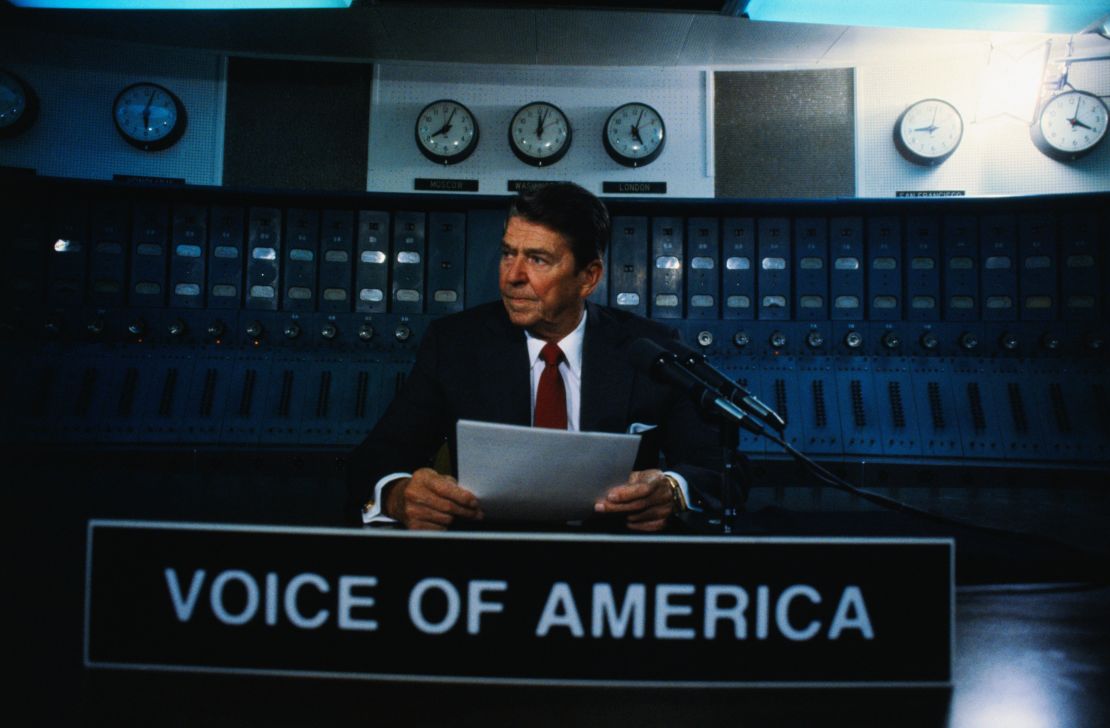 President Reagan broadcast on the American propagandist radio Voice of America, behind the Iron Curtain.