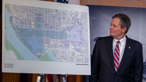 Republican Sen. Steve Daines of Montana attends a press conference announcing Senate Republicans' opposition to DC statehood on Capitol Hill on Wednesday. 
