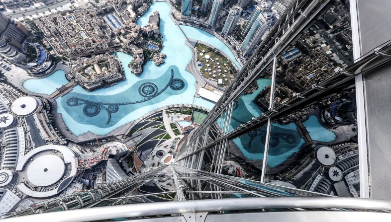 This shot was taken from the observation deck of the Burj Khalifa. More than 828 meters (2,717 feet) high, it's the tallest building in the world. 