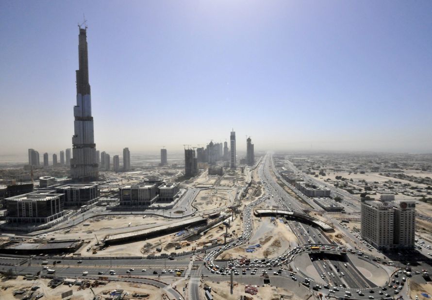 Jolie developed her style while working for a news agency, assigned to photograph the construction of the Burj Khalifa in 2007. She took this image from a nearby hotel rooftop. 