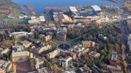 Aerial view of Washington University in Seattle and the University District