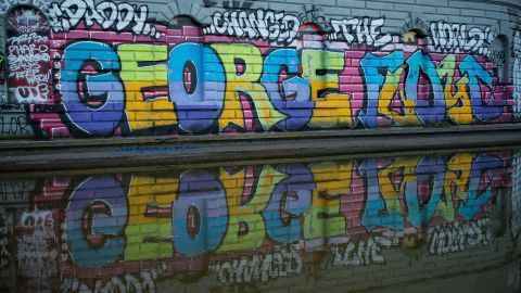 Graffiti bearing the name of George Floyd is seen June 24 in Cal Anderson Park in the CHOP.