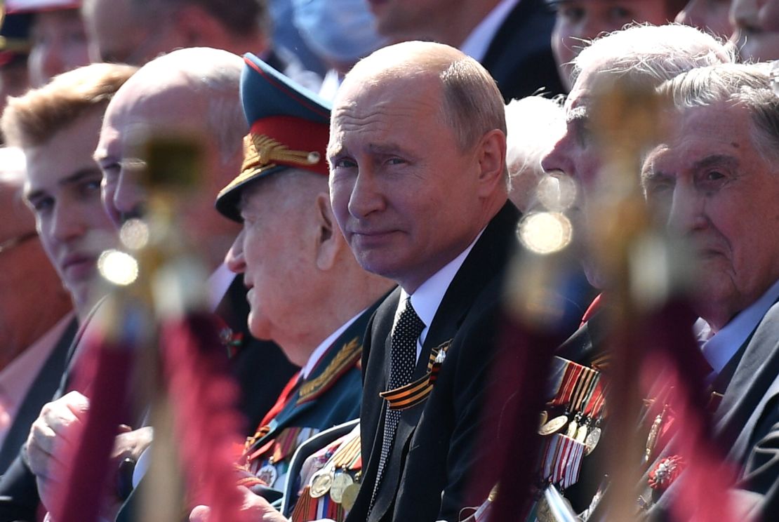 The Russian President Vladimir Putin extends a Victory Day military parade in Moscow, Russia, on June 24, 2020. 