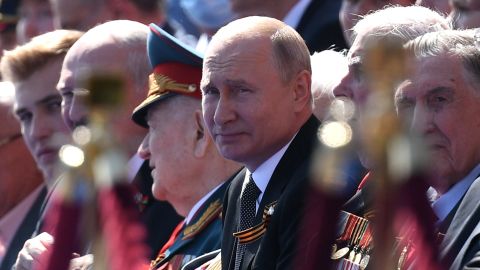 Putin watches a Victory Day military parade on Red Square on June 24, 2020 in Moscow, Russia. 