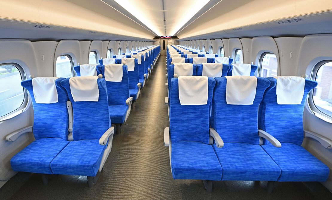 A view of the interior of the new N700S shinkansen bullet train car, which commenced service on July 1, initially linking Tokyo with Osaka.