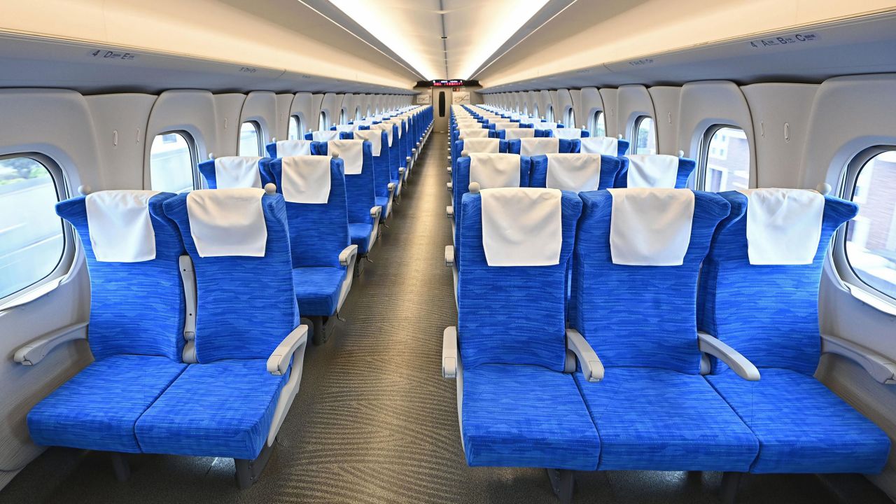 A view of the interior of the new N700S shinkansen bullet train car, which commenced service on July 1, initially linking Tokyo with Osaka. 