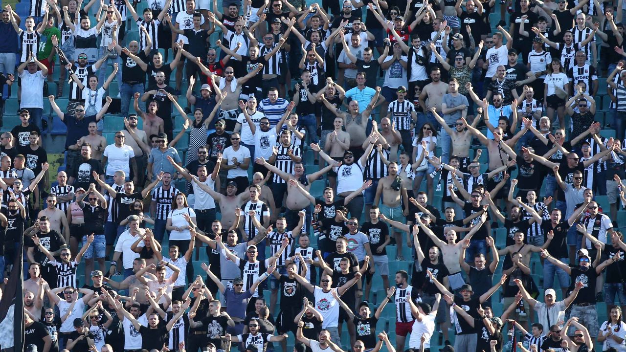 Fans gather inside the Vasil Levski National Stadium in Sofia, Bulgaria, during the Cup final between Lokomotiv Plovdiv and CSKA Sofia.