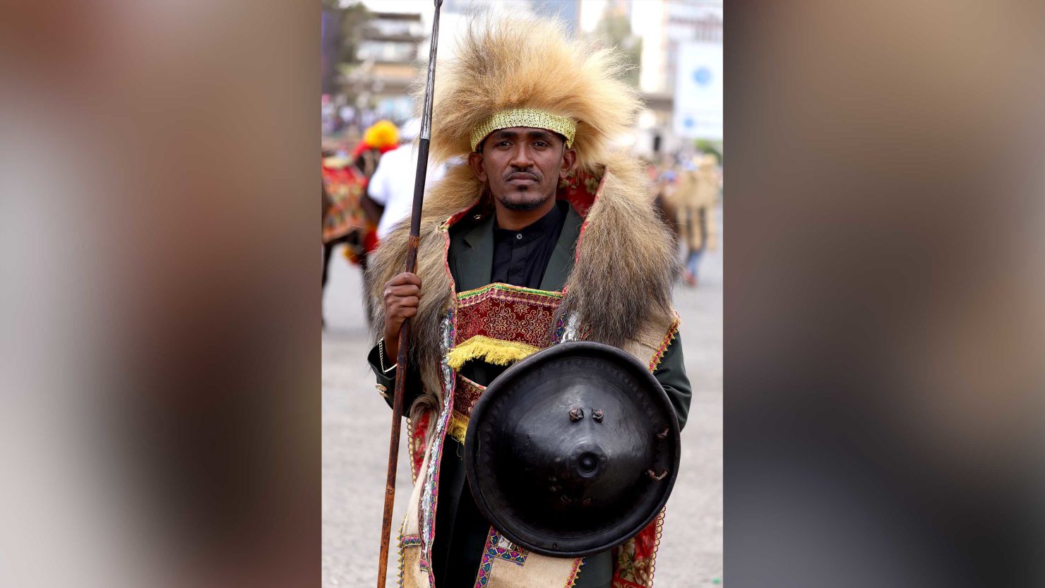 Hachalu Hundessa poses in traditional Ethiopian costume in Addis Ababa in March 2019.