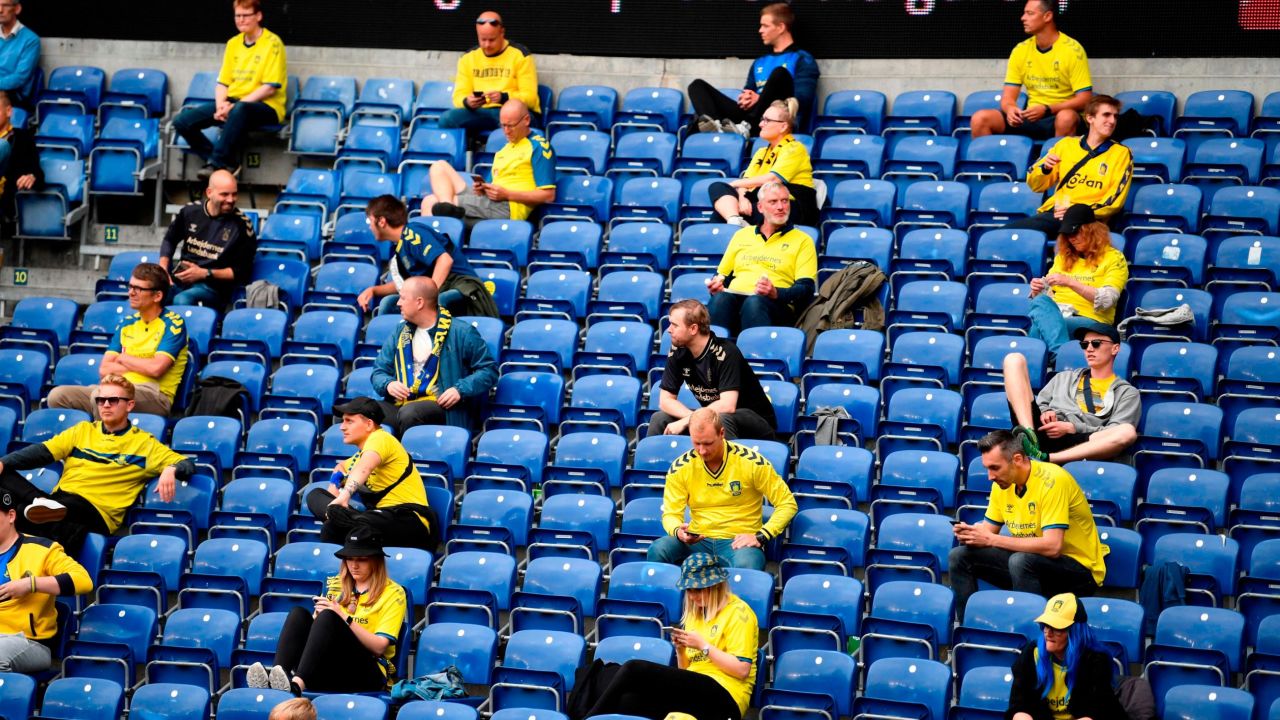 Spectators look on during the Danish Superliga match between Broendby and FC Copenhagen on June 21.
