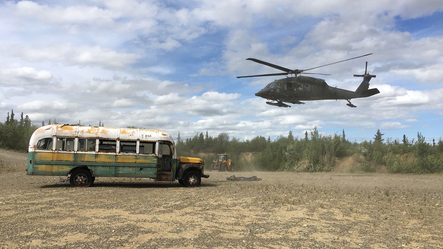 HEALY, AK - JUNE 18: In this handout provided by the to Alaska Department of Natural Resources, the Alaska Army National Guard transports "Bus 142", a 1940s-era Fairbanks city bus,  from its longtime resting place on the Stampede Trail to an interim staging point on the Stampede Road on June 18, 2020 25 miles west of Healy, Alaska. The Department of Natural Resources decided to move the bus in response to continuing and significant public safety hazards, injuries, and deaths related to the bus. Used since as an emergency shelter, it became well-known after Jon Krakauer's 1996 book "Into the Wild" and a 2007 movie with the same name popularized the story of 24-year-old wanderer Chris McCandless, who sadly died there alone in 1992 after a 114-day stay. (Photo by Alaska Department of Natural Resources via Getty Images)
