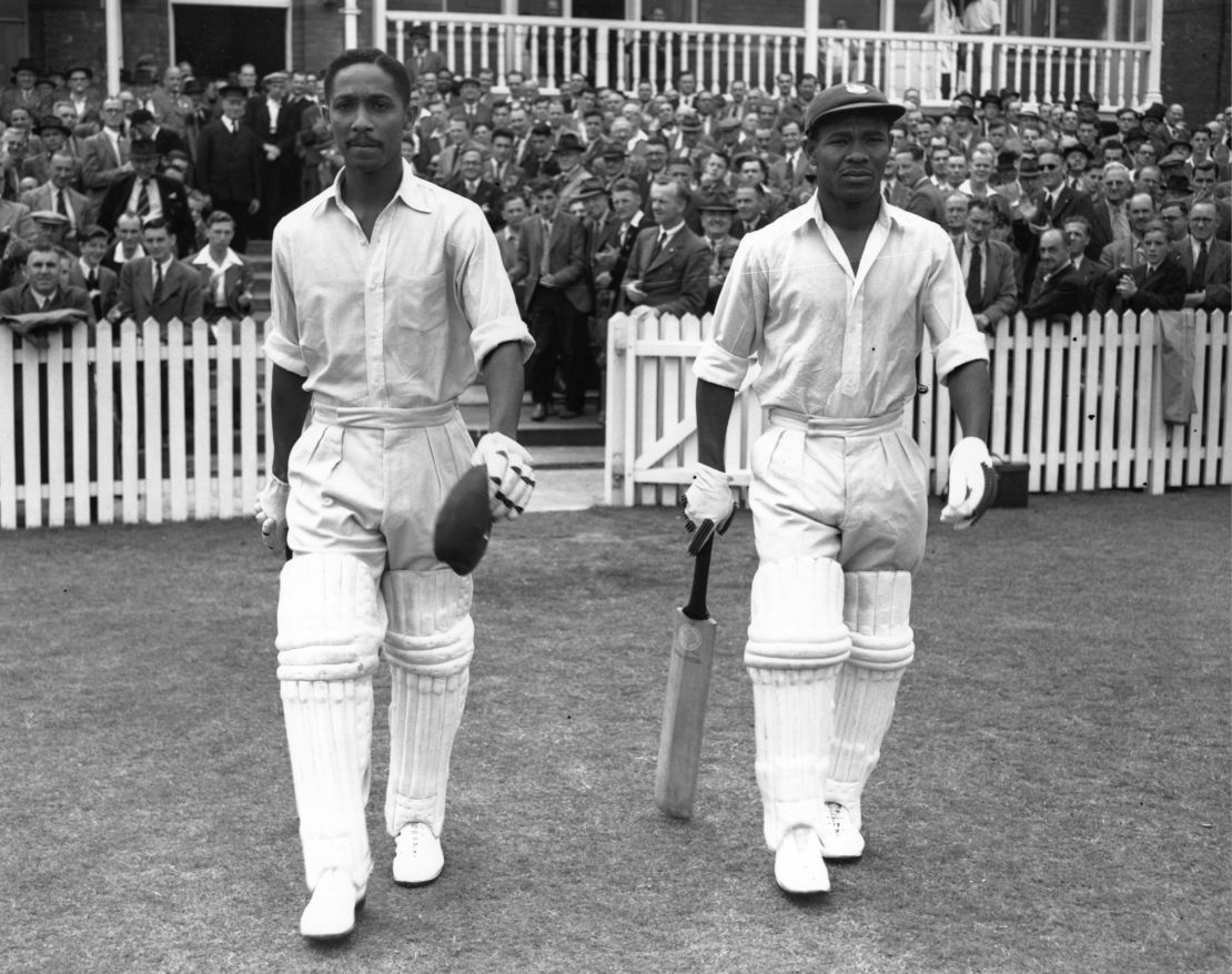 Worrall and Weekes head out to bat at Trent Bridge in Nottingham, England.