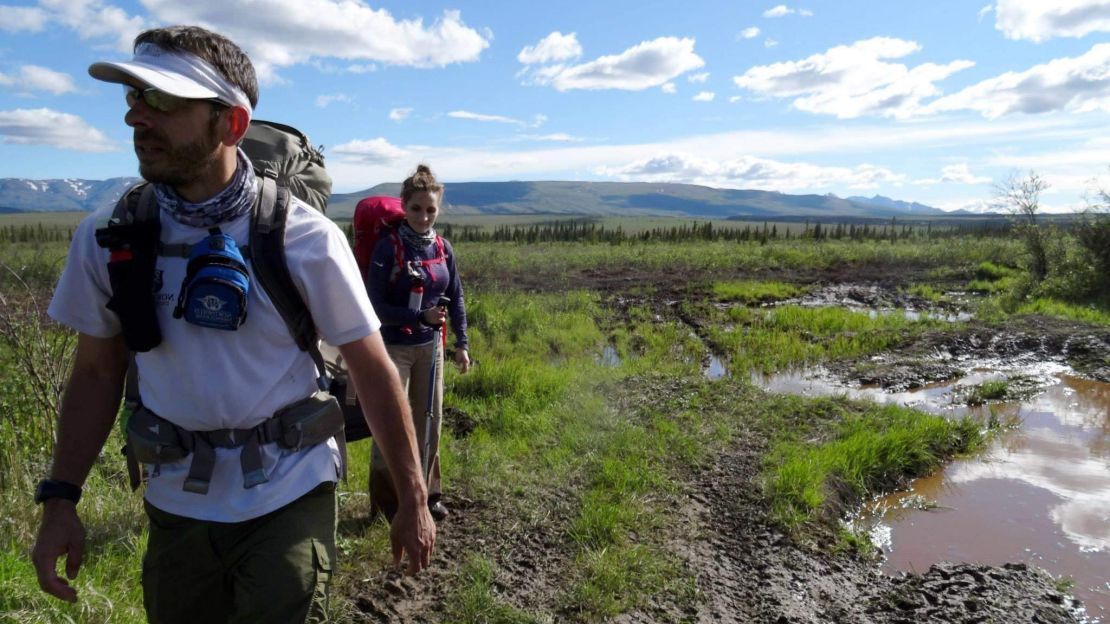 Habeck and his wife turned back before reaching the bus because of the powerful Teklanika River.