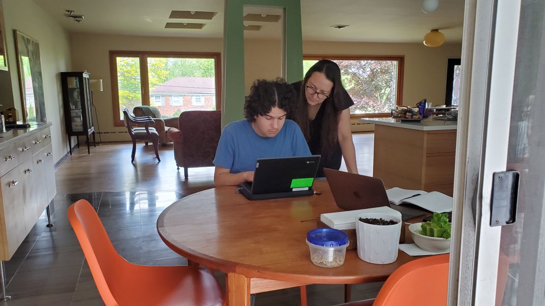 De Simone with her son, Sebastian, who hoped to run on a college track team but may now be staying closer to home.