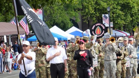 Author Shauna Springer (second row, far right) marches with military veterans in the 2018 Fourth of July parade in Danville, California. 