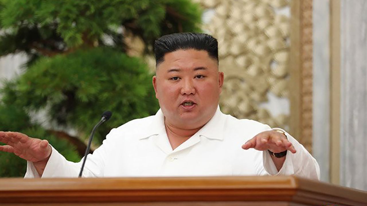 Kim Jong Un is seen at a meeting of top North Korean officials in this image released by KCNA in early July.