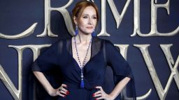 British author and screenwriter J.K. Rowling poses upon arrival to attend the UK premiere of the film 'Fantastic Beasts: The Crimes of Grindelwald' in London on November 13, 2018.