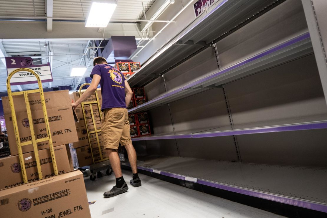 Bare shelves at the Phantom Fireworks store in Easton, PA. Unprecedented demand during the pandemic has many fireworks retailers struggling to keep up.