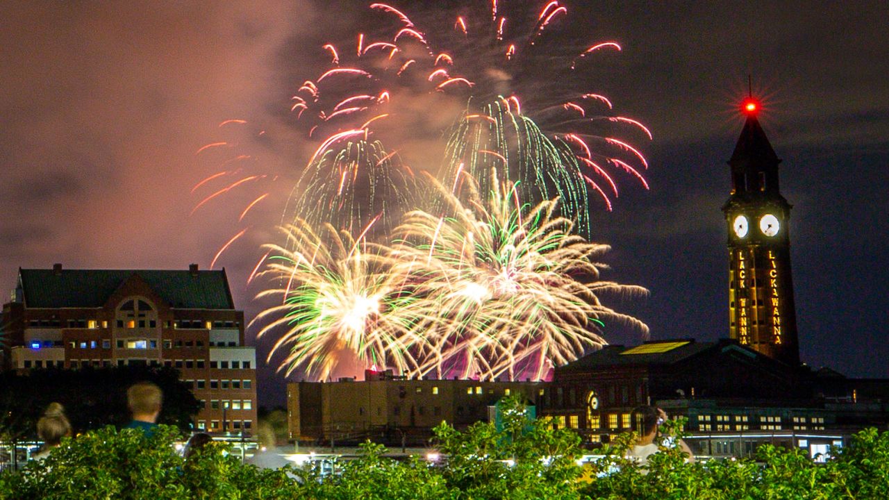 NEW YORK, NEW YORK - JUNE 30: Fireworks light up the sky on June 30, 2020 in New York City. This part of six July 4th firework displays in locations around the city that are kept secret in an attempt to minimize crowds gathering in the midst of the coronavirus pandemic. (Photo by Arturo Holmes/Getty Images)