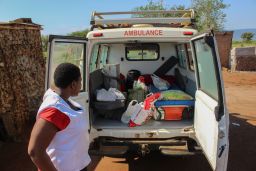 MSF mobile clinic visits patient homes delivering drug refills and food support