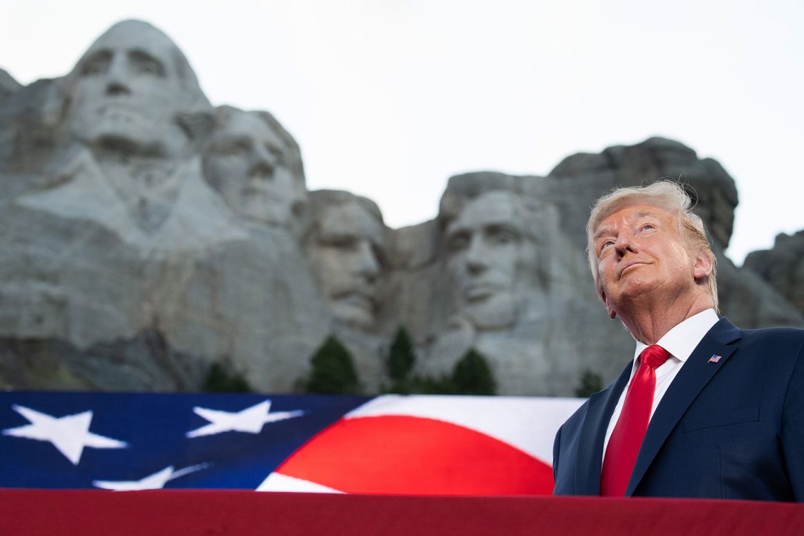US President Donald Trump arrives at Mount Rushmore for his <a href="https://www.cnn.com/2020/07/03/politics/trump-mount-rushmore-fireworks/index.html" target="_blank">Independence Day celebration</a> in Keystone, South Dakota, on Friday, July 3.