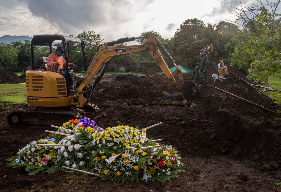 The grave of an evangelical pastor, who reportedly died from Covid-19, at a cemetery in Managua, Nicaragua, on June 5, 2020.  