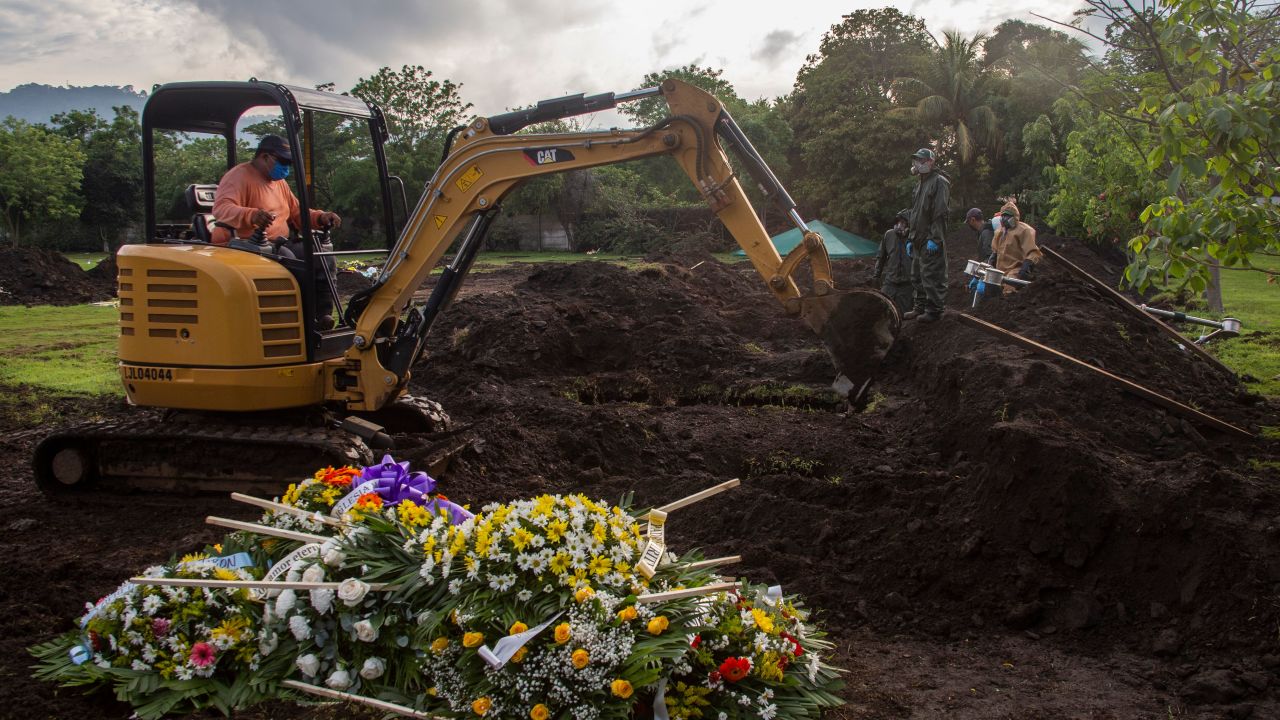 The grave of an evangelical pastor, who reportedly died from Covid-19, at a cemetery in Managua, Nicaragua, on June 5, 2020.  