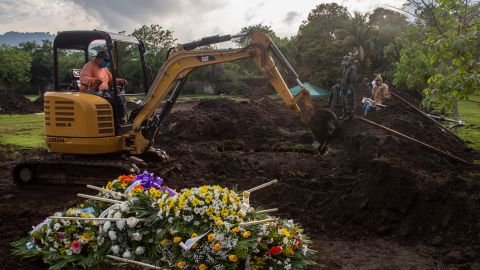 The grave of an evangelical pastor, who reportedly died from Covid-19, at a cemetery in Managua, Nicaragua, on June 5, 2020.  