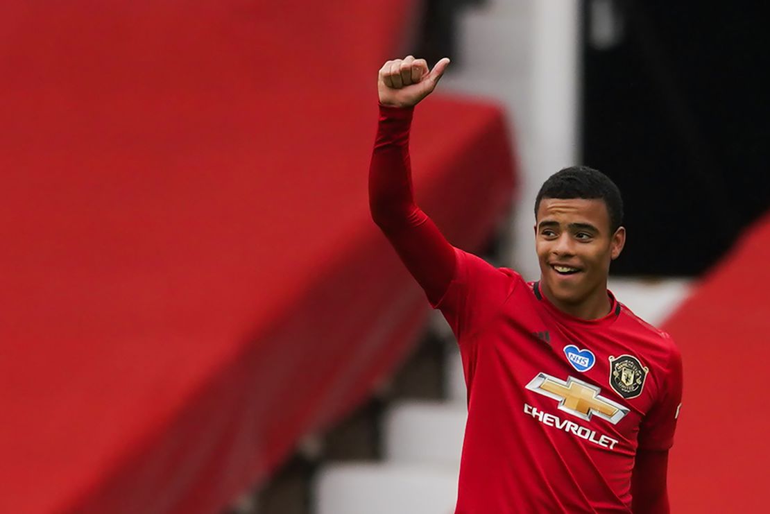 Mason Greenwood celebrates after scoring his second goal against Bournemouth.