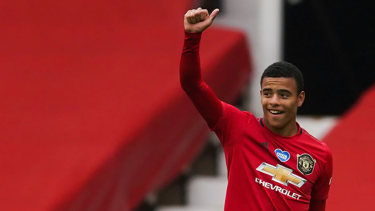 Mason Greenwood celebrates after scoring his second goal against Bournemouth.