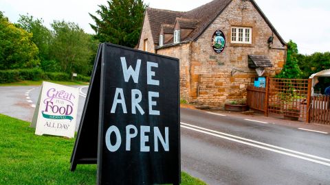 The Plough Inn in Ford, central England welcomes drinkers for the first time in almost four months.