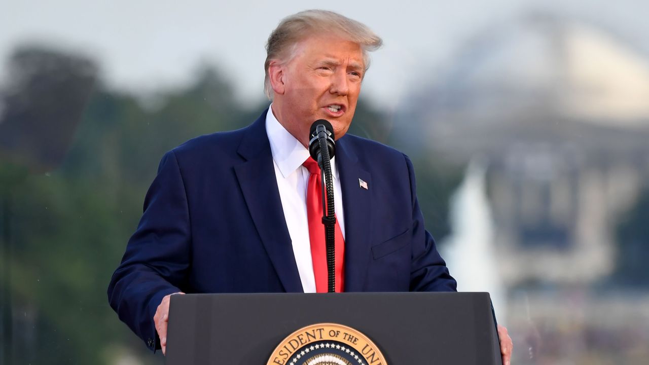 US President Donald Trump speaks during the 2020 "Salute to America" event in honor of Independence Day on the South Lawn of the White House in Washington, DC, July 4, 2020. (Photo by SAUL LOEB / AFP) (Photo by SAUL LOEB/AFP via Getty Images)