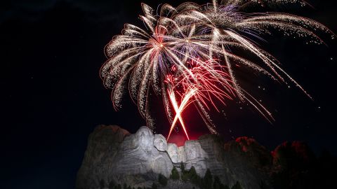 Fireworks explode over Mount Rushmore during an early Independence Day celebration in Keystone, South Dakota, on Friday, July 3.