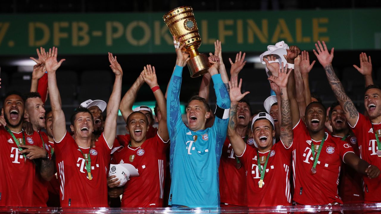 Bayern Munich lift the German Cup after beating Bayer Leverkusen 4-2.