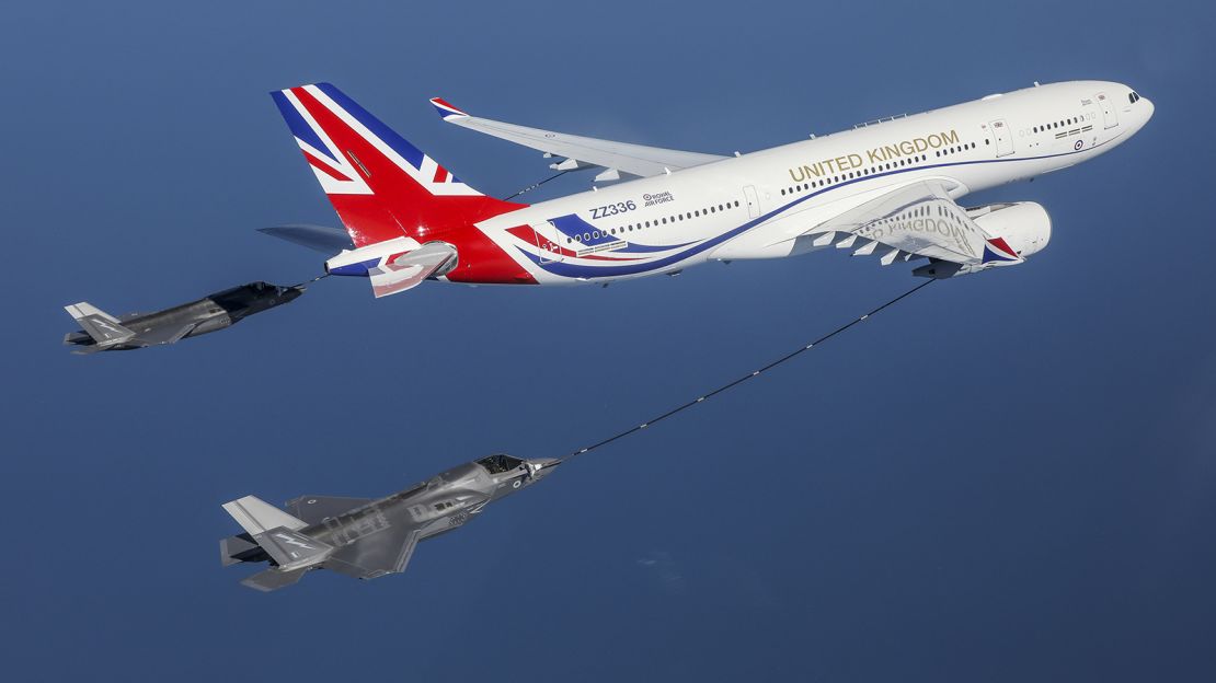 The RAF VIP Voyager "Vespina" refuels two Lightning II jets on June 26, 2020. 