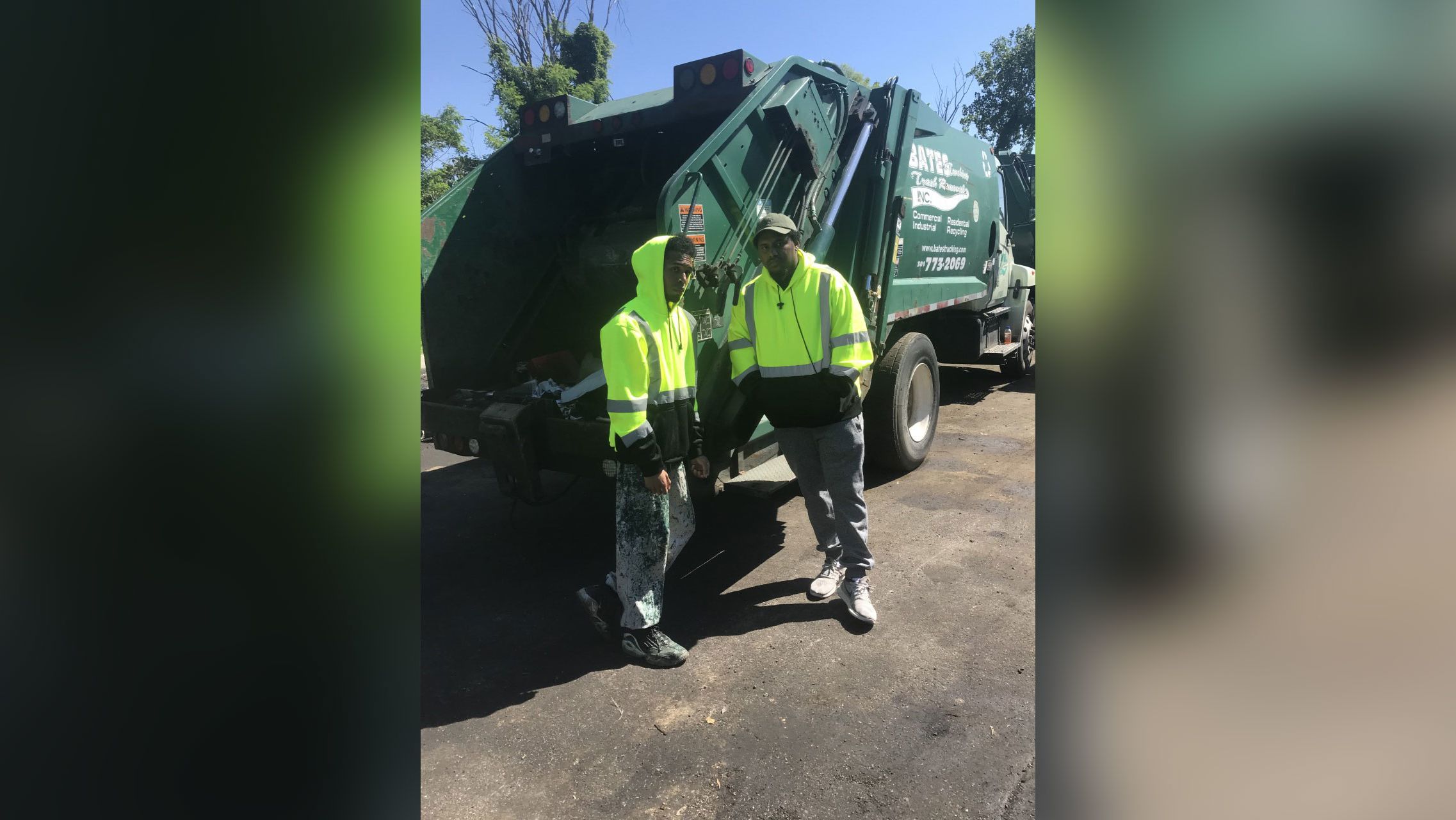 Rehan Staton, left, with his brother Reggie when they both worked at Bates Trucking Trash Removal Inc. 