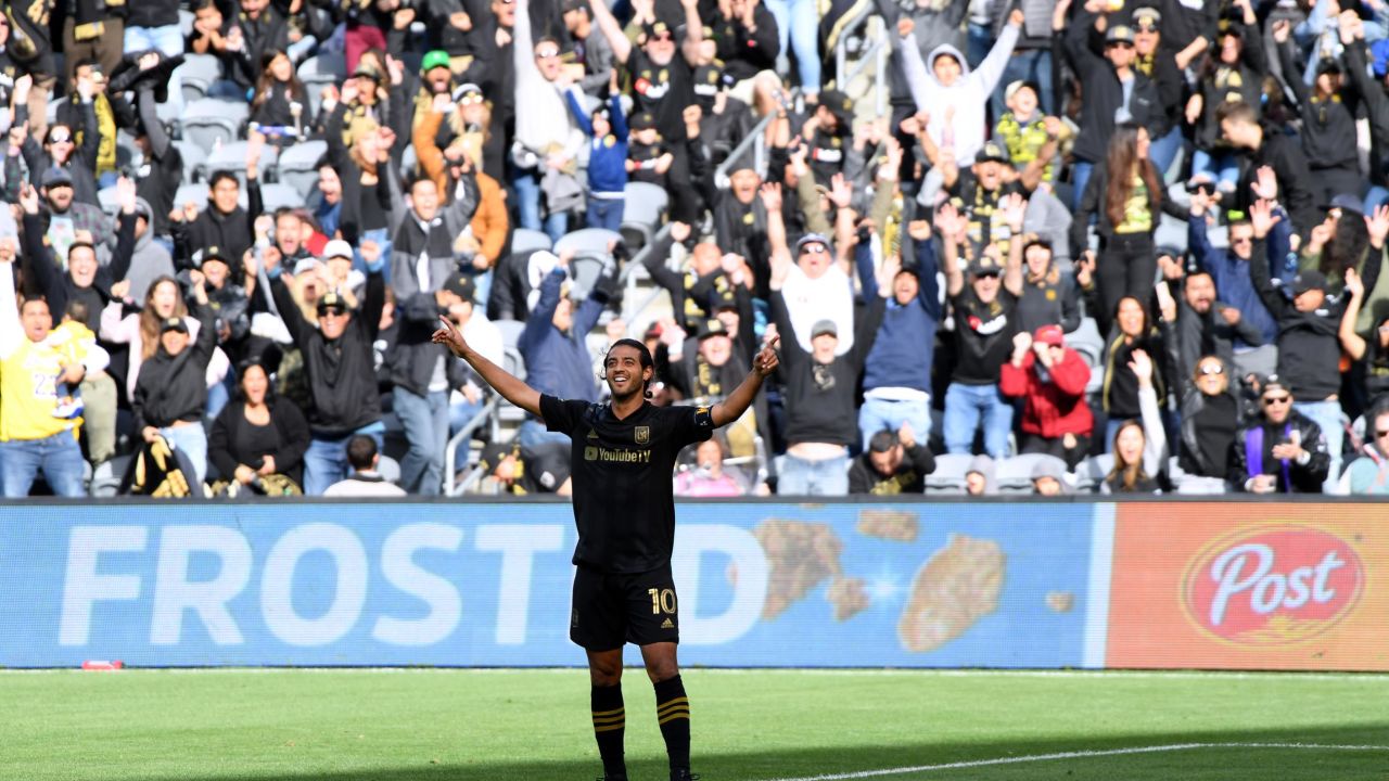 Carlos Vela of Los Angeles FC celebrates his goal against Inter Miami CF.