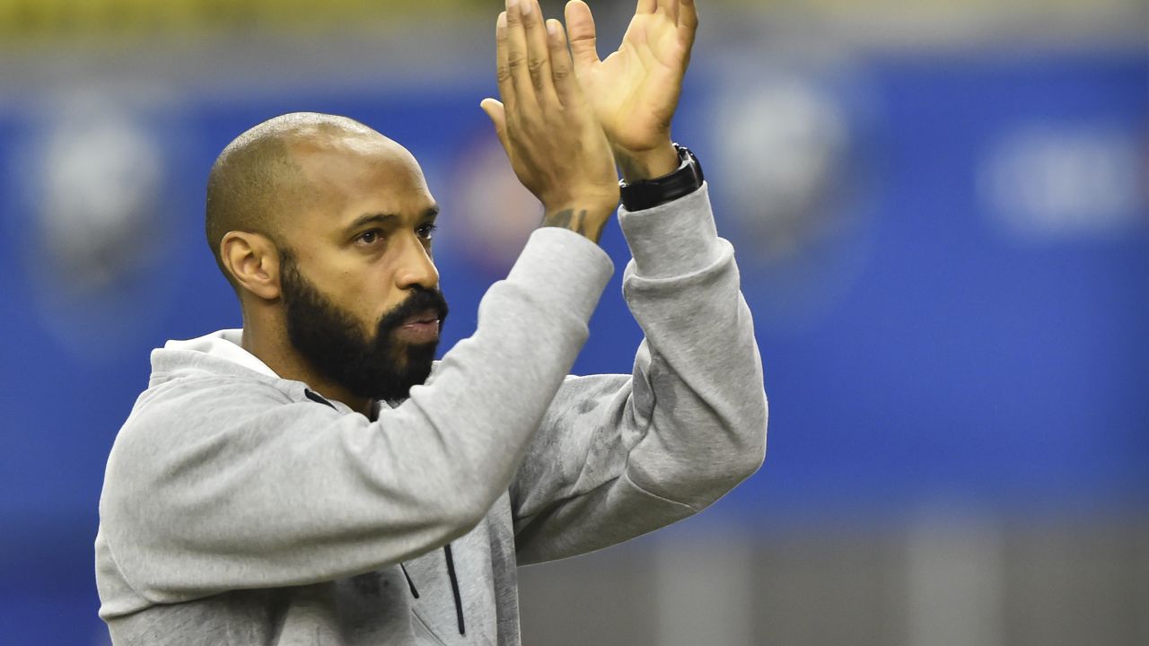 Montreal Impact head coach, Thierry Henry, celebrates a victory against New England Revolution on February 29, 2020.