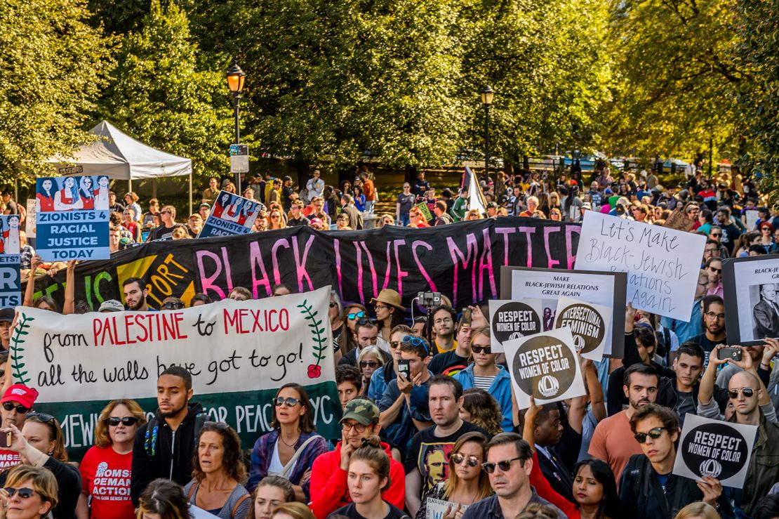 A coalition of grassroots organizers led the March for Racial Justice in 2017. Shown here is the demonstration October 1, 2017, at  Brooklyn Bridge in New York.