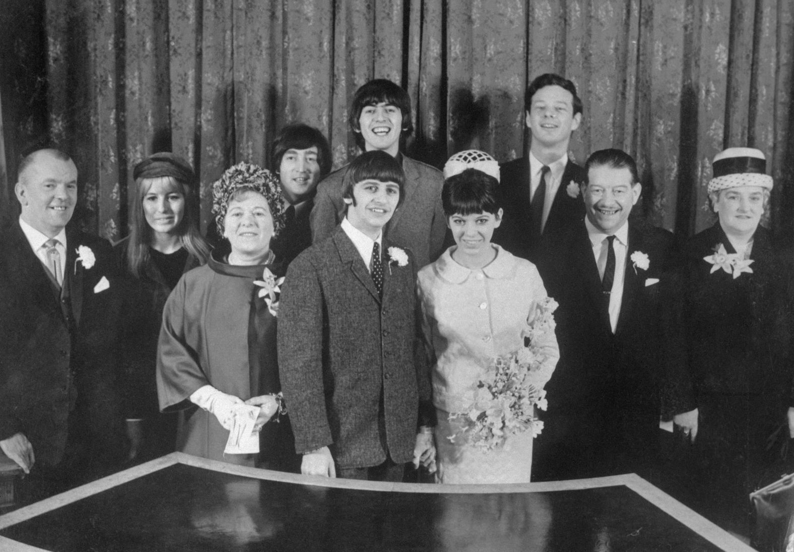 Starr married his first wife, Maureen, in February 1965. They are joined here in the front row by their parents. In the back row, from right, are Beatles manager Brian Epstein, Harrison, Lennon and Lennon's then-wife Cynthia. McCartney was on vacation.