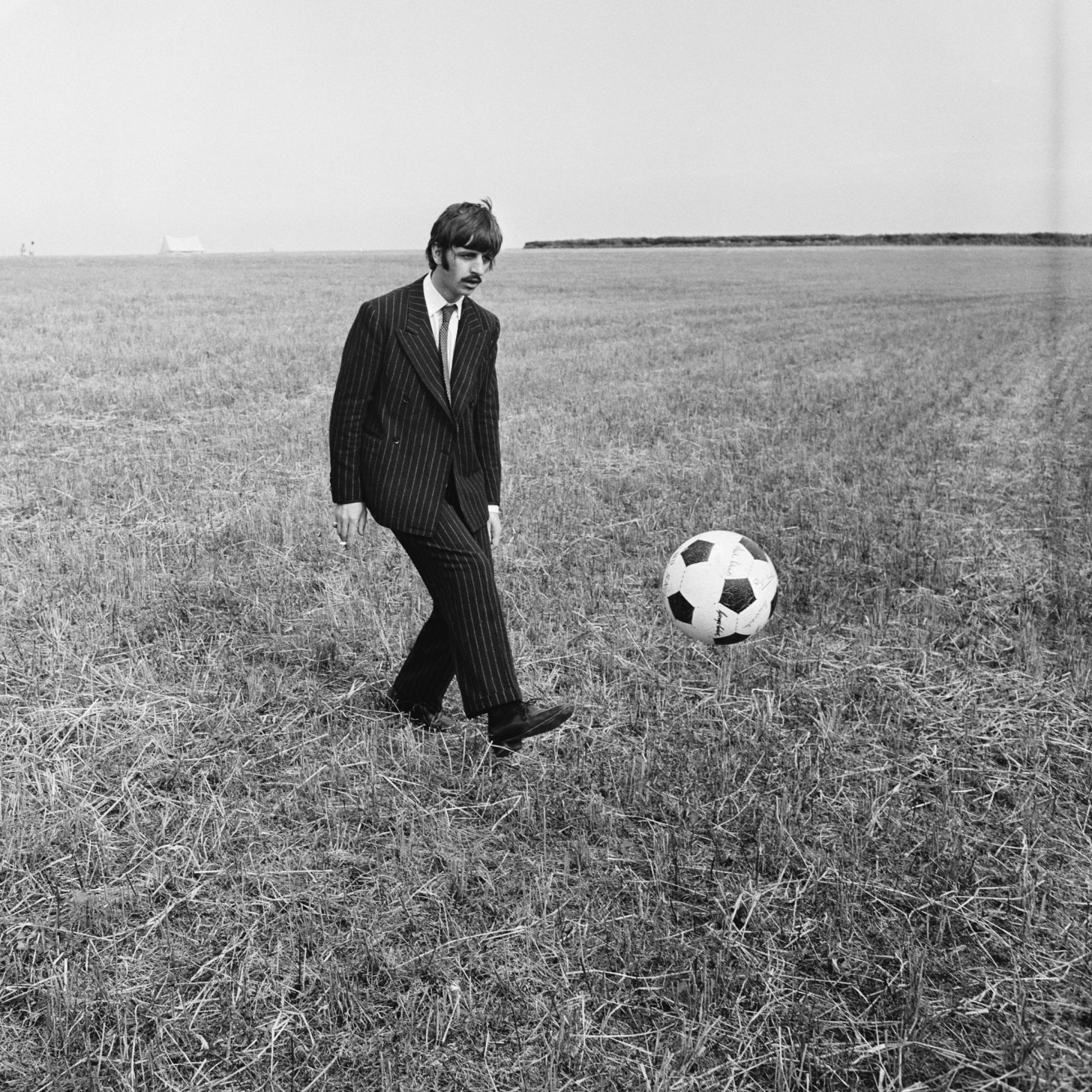 Starr kicks a ball while filming the Beatles' musical "Magical Mystery Tour" in September 1967.