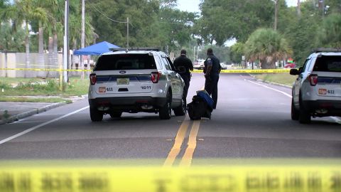 St. Petersburg, Florida police investigate the area where a female jogger came across a decomposing human head on July 7.