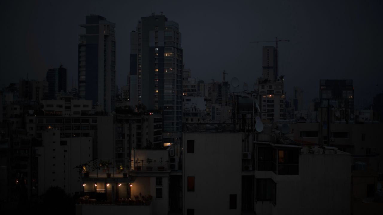 The capital city of Beirut remains in darkness during a power outage on Monday, July 6, 2020.