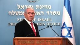 Israeli Prime Minister Benjamin Netanyahu gives a speech regarding the new measures that will be taken to fight the coronavirus in Israel on March 14 2020.